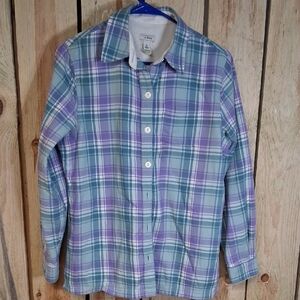 Womens L L Bean Green/Purple Plaid Fleece Lined Jacket Shacket Size XS